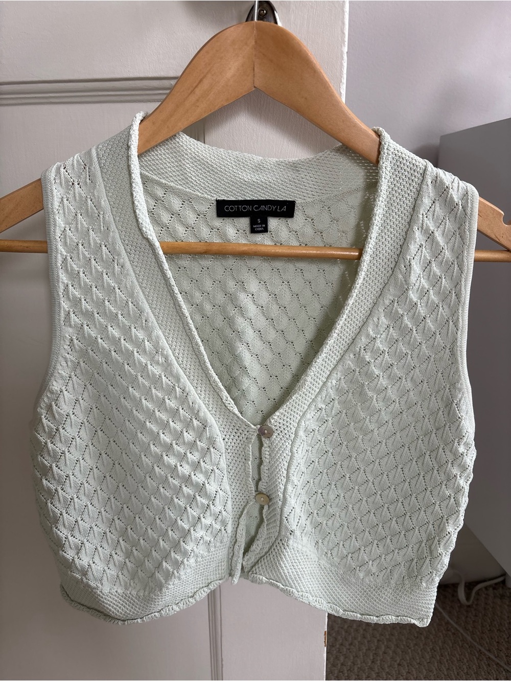 Cotton Candy Mint Green Knit Button Crop Vest